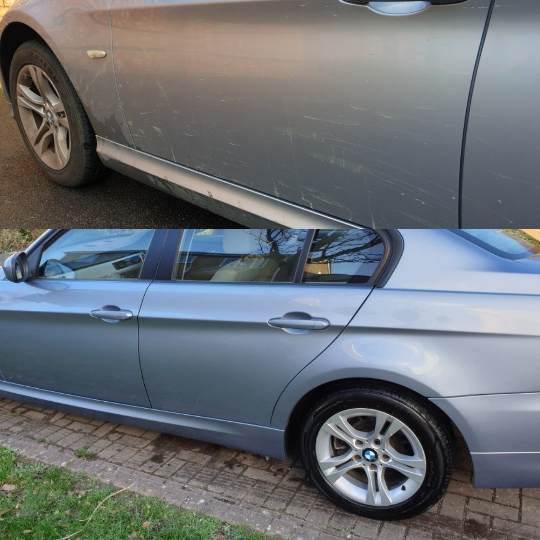 our mobile car cleaning the outside door of a BMW who went used our mobile car cleaning