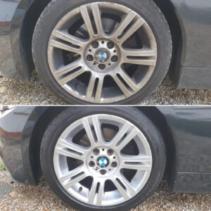 before and after of a tyre after our cleaning service